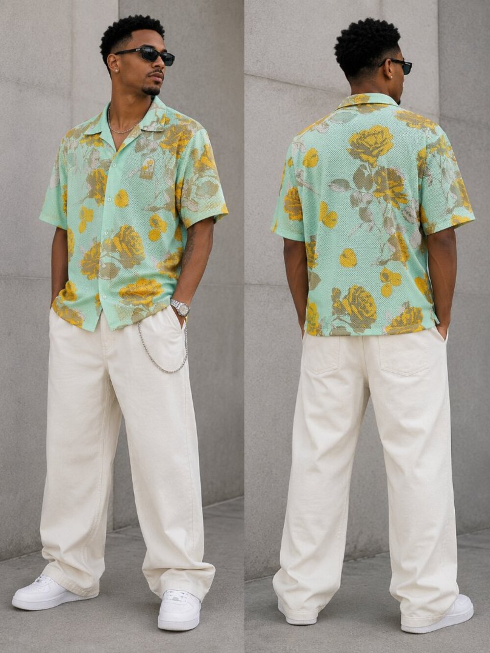 New Men's Nike Button Down Mesh Floral Top - L